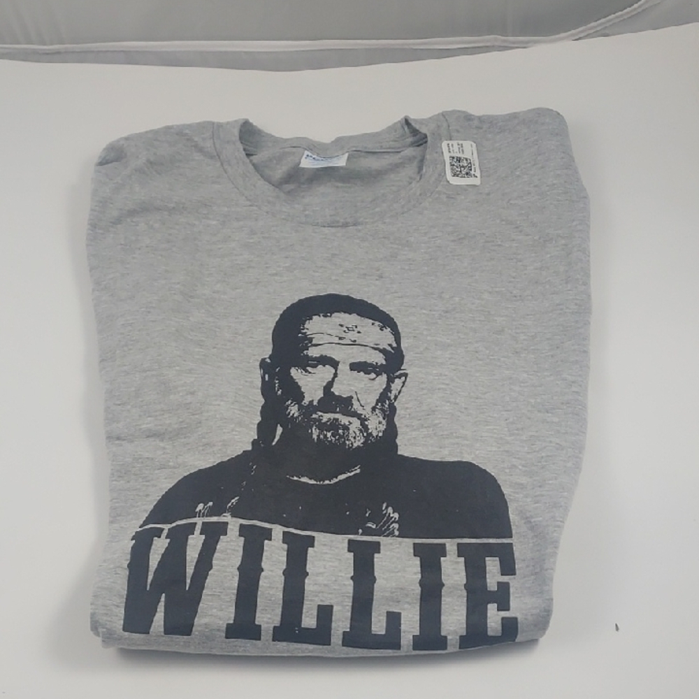 Gray Graphic T-Shirt with Willie Nelson Official Print